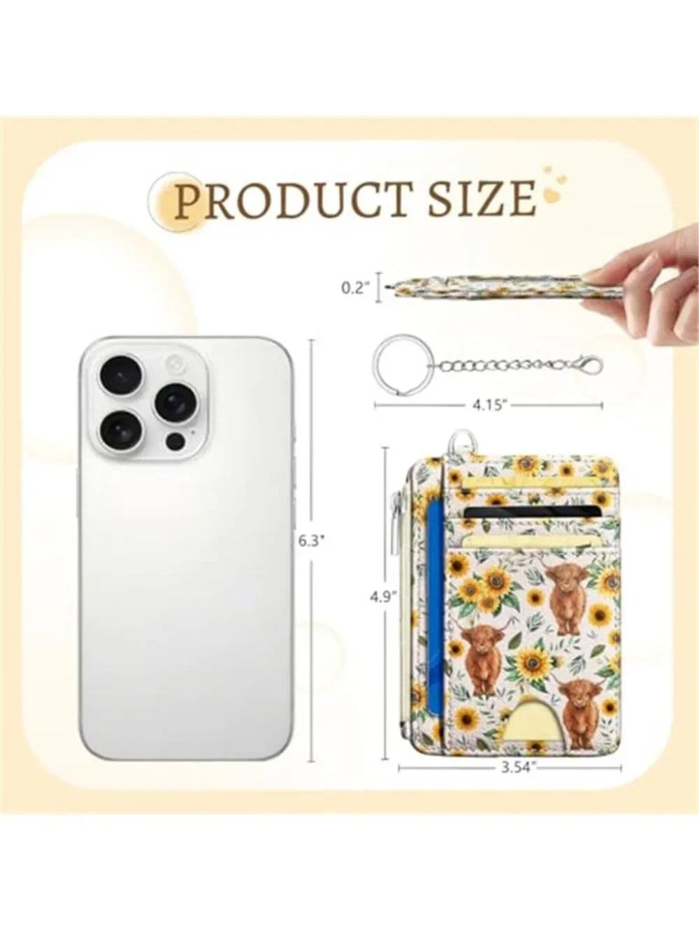 Highland Cow Sunflower Floral RFID Womens Slim Wallet Card Holder Coin Purse